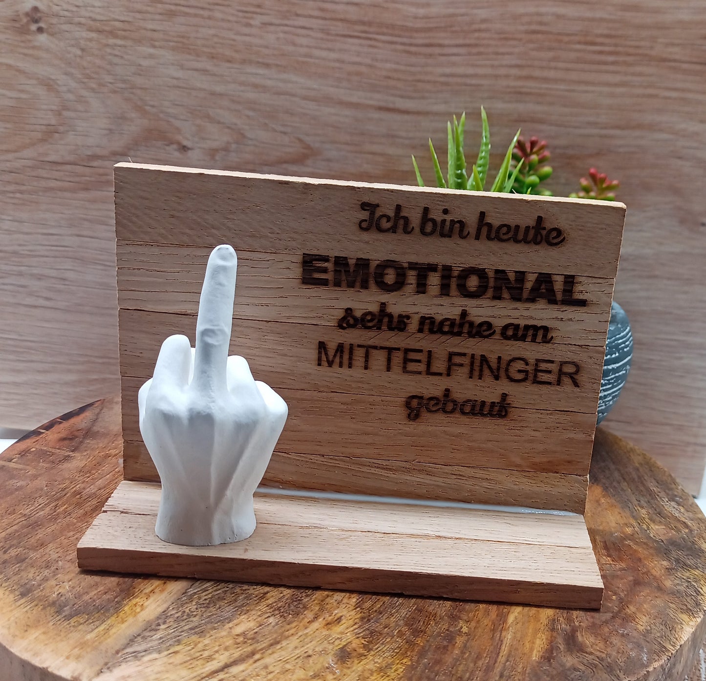 Dekoset Mittelfinger mit Spruch auf Holz