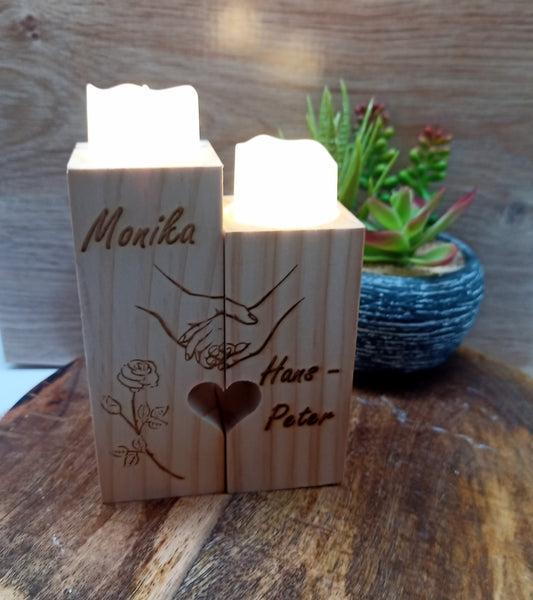 Teelichthalter aus Holz für Hochzeit, Liebe